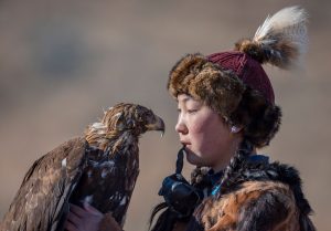 Fine Art Portrait of Eagle Huntress in Mongolia